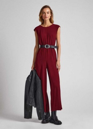 Mono Pepe Jeans Long Jumpsuit In Crepe Fabric Mujer Burdeos Rojas | 349XZSQBI