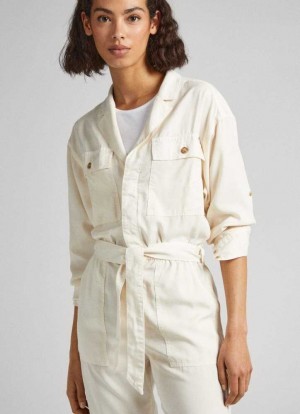 Mono Pepe Jeans Long Jumpsuit With Belt Detail Mujer Blancas | 972GYDJHR