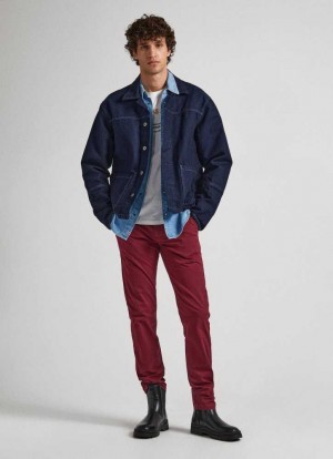 Pantalones Pepe Jeans Charly Slim Fit Chino Trousers Hombre Burdeos Rojas | 951CANHOR