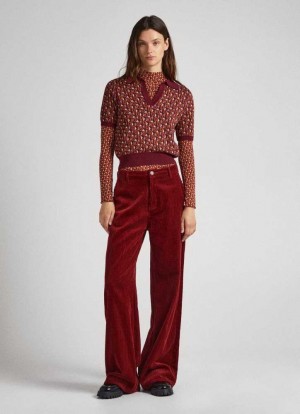 Pantalones Pepe Jeans Corduroy Chino Trousers Mujer Burdeos Rojas | 056VJWATQ