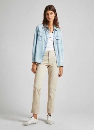 Pantalones Pepe Jeans Directo Fit Chino Trousers Mujer Gris Beige | 960OSXCJH