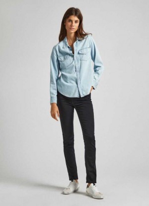 Pantalones Pepe Jeans Directo Fit Elastic Trousers Mujer Negras | 305ZPCWYQ