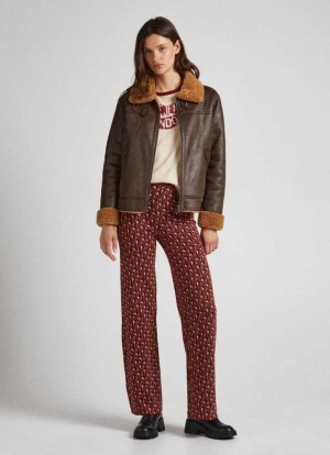 Pantalones Pepe Jeans Directo Jacquard Trousers Mujer Burdeos Rojas | 461JXPGHK