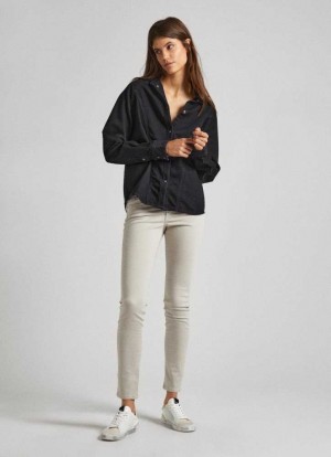 Pantalones Pepe Jeans Flaco Fit Five Pocket Trousers Mujer Gris Beige | 681NUKEZY