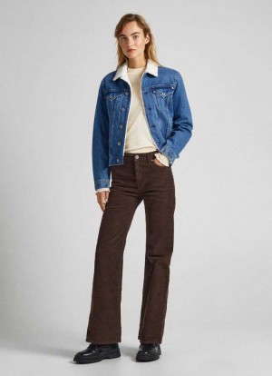 Pantalones Pepe Jeans Flared Corduroy Trousers Mujer Marrones | 154UFOEKT