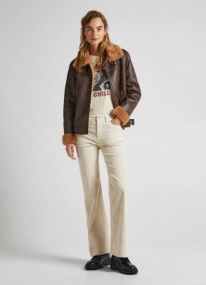 Pantalones Pepe Jeans Flared Corduroy Trousers Mujer Blancas | 123GADWJF