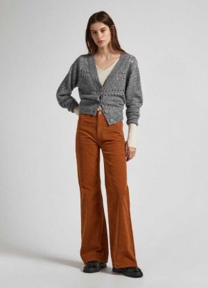Pantalones Pepe Jeans Flared Corduroy Trousers Mujer Marrones | 807DBWZOQ