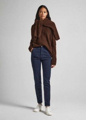 Pantalones Pepe Jeans Regular Fit Chino Trousers Mujer Azules | 631GXYKCU