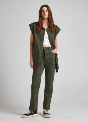 Pantalones Pepe Jeans Relaxed Fit 5-pocket Trousers Mujer Verde Oliva Verde | 910TZSAUK