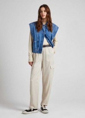 Pantalones Pepe Jeans Relaxed Fit Cargo Pants Mujer Blancas | 541EIOQXM