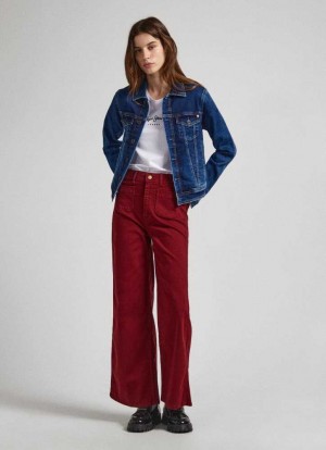 Pantalones Pepe Jeans Relaxed Fit Cropped Trousers Mujer Burdeos Rojas | 912KFRPJB