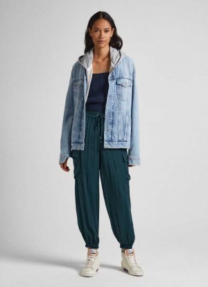 Pantalones Pepe Jeans Satin Cargo Trousers Mujer Verde | 270MQUPGX