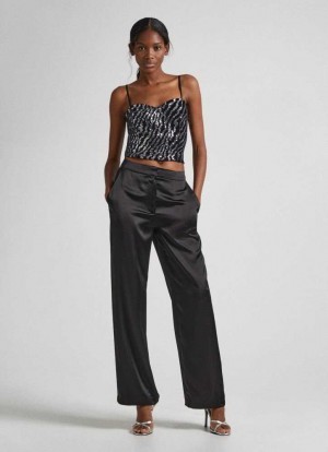 Pantalones Pepe Jeans Satin Palazzo Trousers Mujer Negras | 293CRQYXD