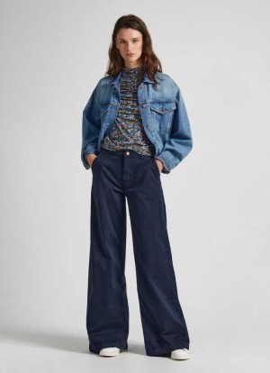 Pantalones Pepe Jeans Stretch Twill Palazzo Trousers Mujer Azules | 189TAYKQH