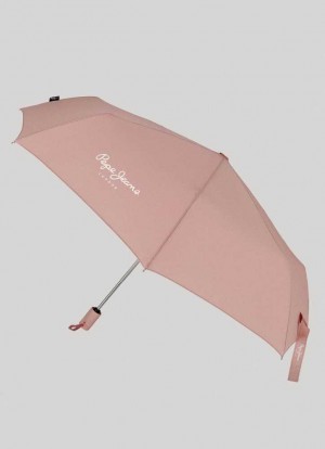 Paraguas Pepe Jeans Macy Folding Automático Umbrella Hombre Gris Rosas Rosas | 597UFJEGN