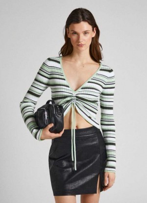 Prendas De Punto Pepe Jeans A Rayas Acanalado Top Mujer Multicolor | 507QHOLIM