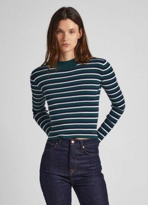 Prendas De Punto Pepe Jeans A Rayas Acanalado Knit Mujer Verde | 347GAOULJ
