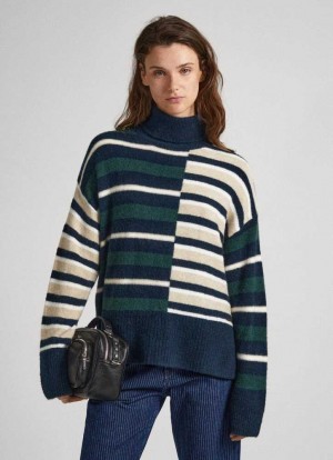 Prendas De Punto Pepe Jeans A Rayas Turtleneck Knit Mujer Verde | 614TFVSBE