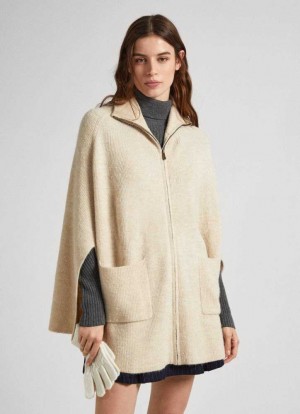Prendas De Punto Pepe Jeans Acanalado Cape Cardigan Mujer Marrones Beige | 435IXAYKG