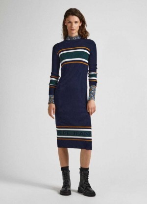 Prendas De Punto Pepe Jeans Acanalado Knit Vestido Mujer Azules | 918GBINDJ