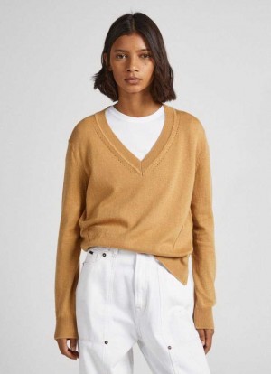 Prendas De Punto Pepe Jeans Acanalado Knit Mujer Marrones Beige | 147FOYXVU