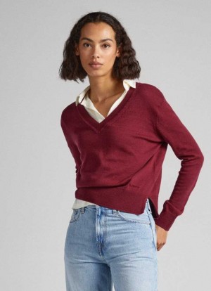Prendas De Punto Pepe Jeans Acanalado Knit Mujer Burdeos Rojas | 105DBHYLN