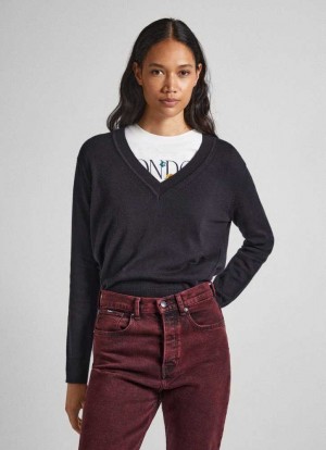 Prendas De Punto Pepe Jeans Acanalado Knit Mujer Negras | 895ULTPOM