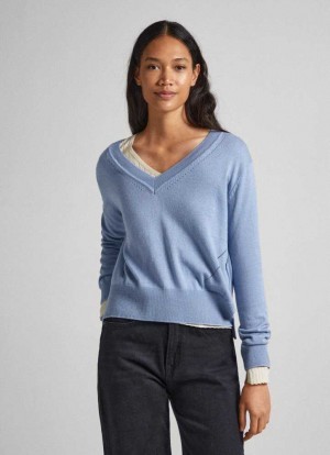 Prendas De Punto Pepe Jeans Acanalado Knit Mujer Gris Azules | 749OGKUTQ