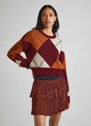 Prendas De Punto Pepe Jeans Argyle Jacquard Knit Mujer Burdeos Rojas | 492JQKPOW