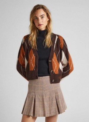 Prendas De Punto Pepe Jeans Argyle Jacquard Cardigan Mujer Marrones | 832UJQZMV