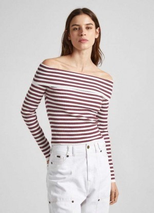 Prendas De Punto Pepe Jeans Bardot Stripe Print Top Mujer Multicolor | 843QRSJGH