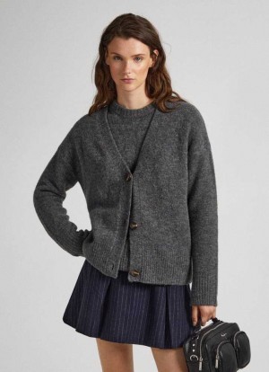 Prendas De Punto Pepe Jeans Button-front Cardigan Mujer Gris Oscuro | 741ZDXKCP