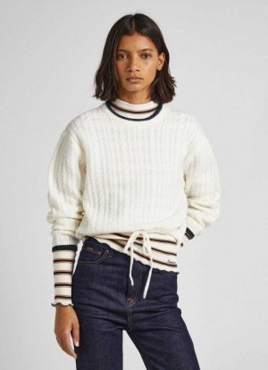 Prendas De Punto Pepe Jeans Cable Knit Jumper Mujer Blancas | 541ENCQBF