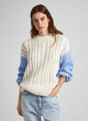 Prendas De Punto Pepe Jeans Contrast Sleeve Knit Mujer Blancas | 917KRENBZ