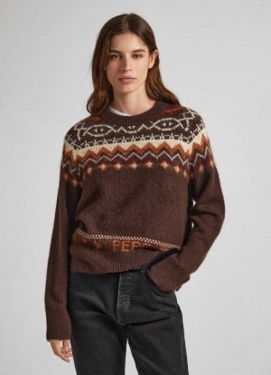 Prendas De Punto Pepe Jeans Crew Neck Jacquard Jumper Mujer Marrones | 263TBJGWP