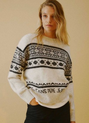 Prendas De Punto Pepe Jeans Crew Neck Jacquard Knit Mujer Blancas | 258CKPTSW
