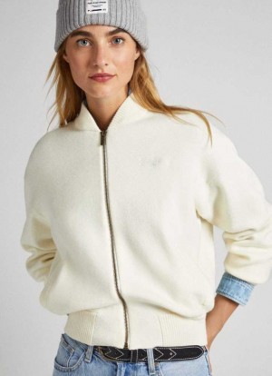 Prendas De Punto Pepe Jeans De Punto Bomber Jacket Mujer Blancas | 698MJAQIL