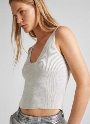 Prendas De Punto Pepe Jeans De Punto Top With V-neckline Mujer Plateadas | 140JOIKXM