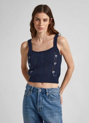 Prendas De Punto Pepe Jeans Floral Knit Top Mujer Azules | 635AOGCRB