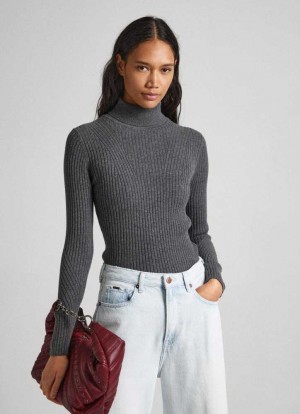 Prendas De Punto Pepe Jeans High Neck Acanalado Knit Mujer Gris Oscuro | 354PSZVNI