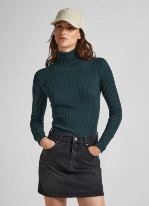 Prendas De Punto Pepe Jeans High Neck Acanalado Knit Mujer Verde | 084KEBCHF