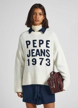 Prendas De Punto Pepe Jeans Logo Print Knit Mujer Blancas | 356OTGADB