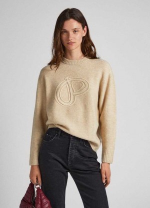 Prendas De Punto Pepe Jeans Logo Print Knit Mujer Marrones Beige | 031IPRLNF