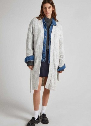 Prendas De Punto Pepe Jeans Long Cardigan With Belt Mujer Gris Claro | 403KJRTZF