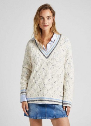 Prendas De Punto Pepe Jeans Openwork Detail Jumper Mujer Blancas | 697ZTFHQG