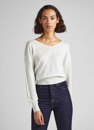 Prendas De Punto Pepe Jeans Textured V-neck Sweatshirt Mujer Blancas | 748GNYMIB