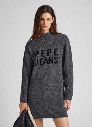 Prendas De Punto Pepe Jeans Turtleneck Vestido With Logo Mujer Gris Oscuro | 163SWKAUD