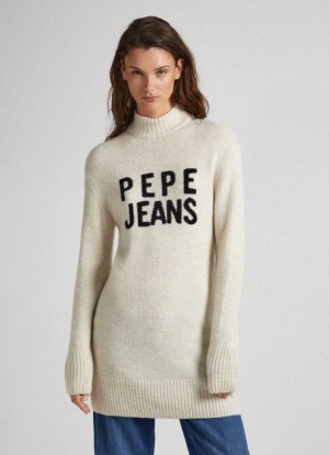 Prendas De Punto Pepe Jeans Turtleneck Vestido With Logo Mujer Blancas | 906XWLKTE