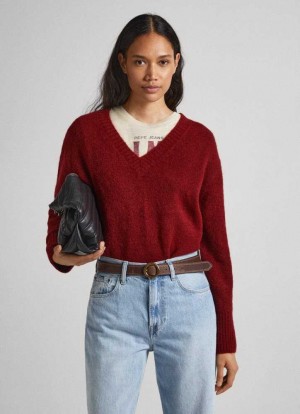 Prendas De Punto Pepe Jeans V-neck Knit Mujer Burdeos Rojas | 530MOQLPU