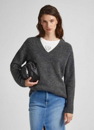 Prendas De Punto Pepe Jeans V-neck Knit Mujer Gris Oscuro | 241ZPOKSC